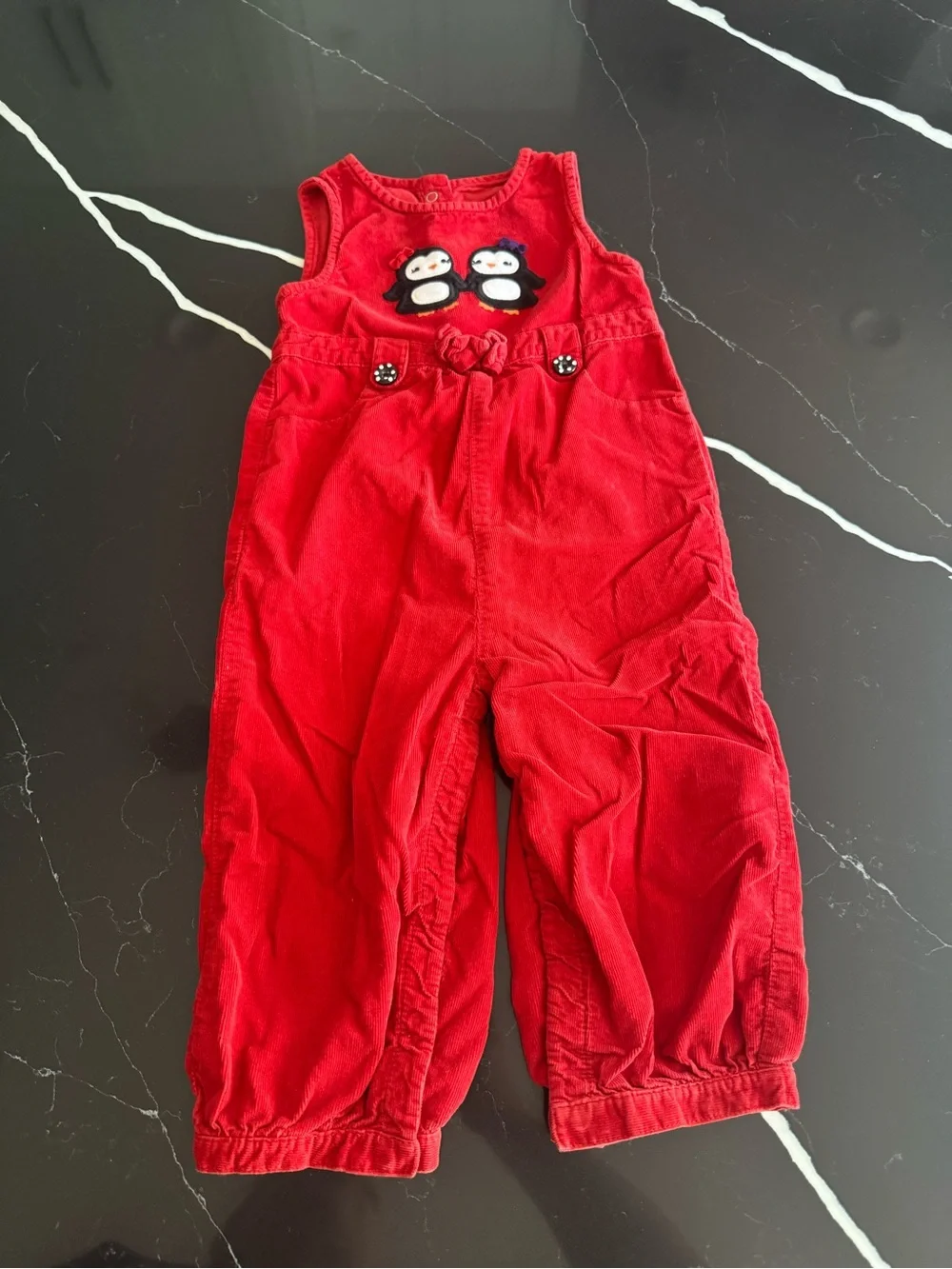 Red Penguin Appliqué‎ Corduroy Overalls for Kids